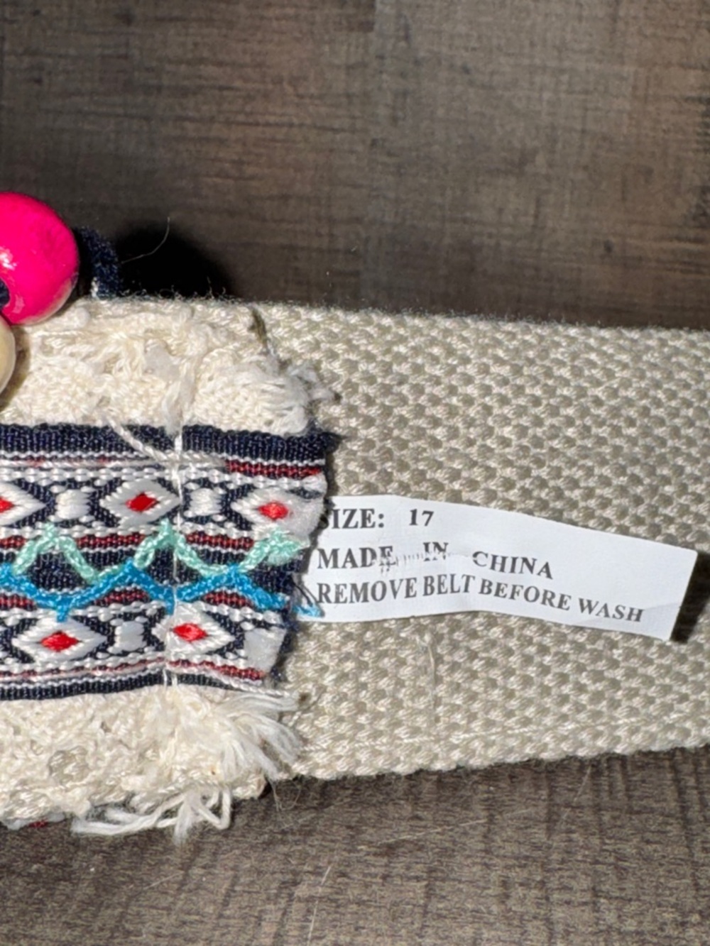 Boho Woven Tassel Belt in Cream and Blue size 17 - Picture 7 of 9